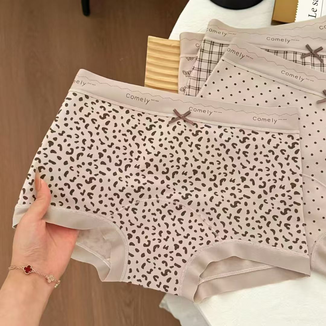 高级限定豹纹平角内裤女A类纯棉透气中腰加长裆柔软亲肤底裤5322