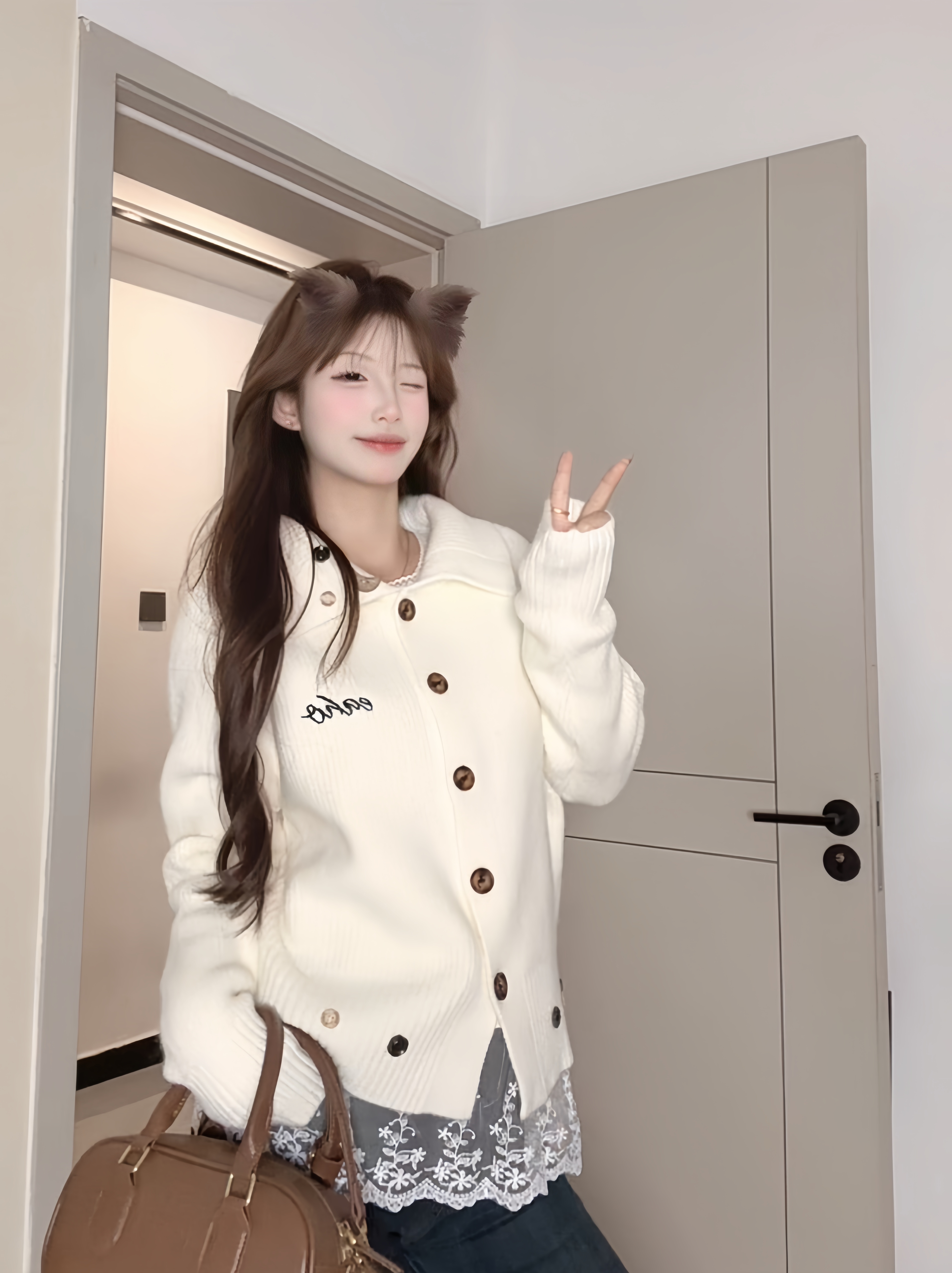 【650高克重】慵懒风翻领毛衣外套女秋冬新款小个子宽松针织开衫潮