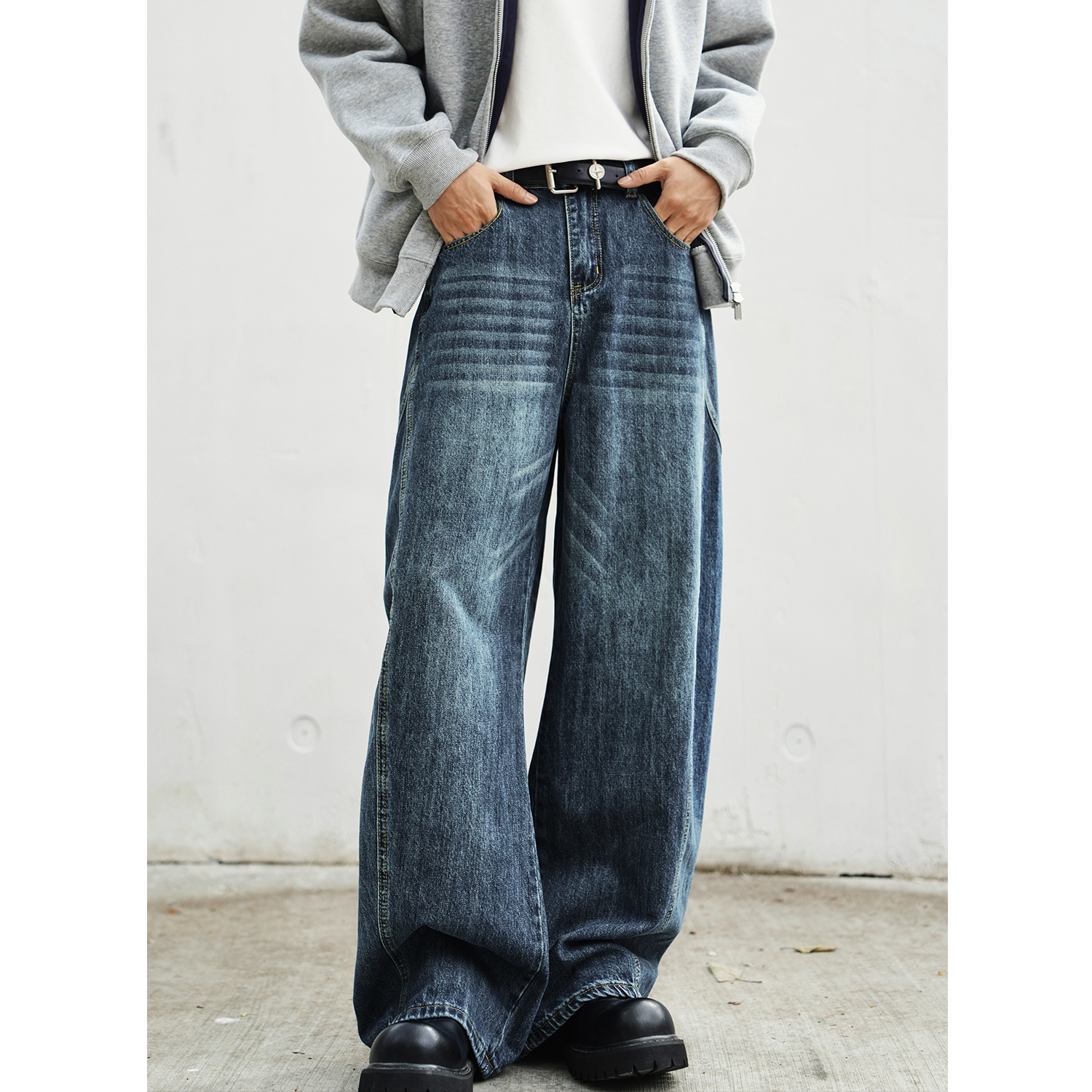 美式复古牛仔阔腿宽松水洗弯刀裤休闲高街直筒百搭潮流长裤