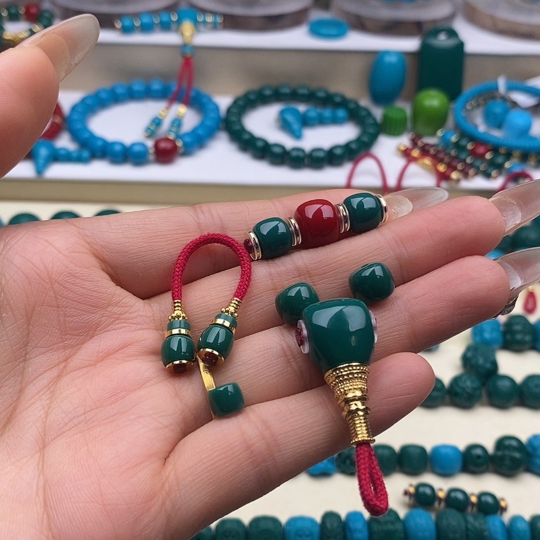 狂***饼琉璃DIY油绿色12分体三通 8+10+8顶 8.5腰 弟子珠线束