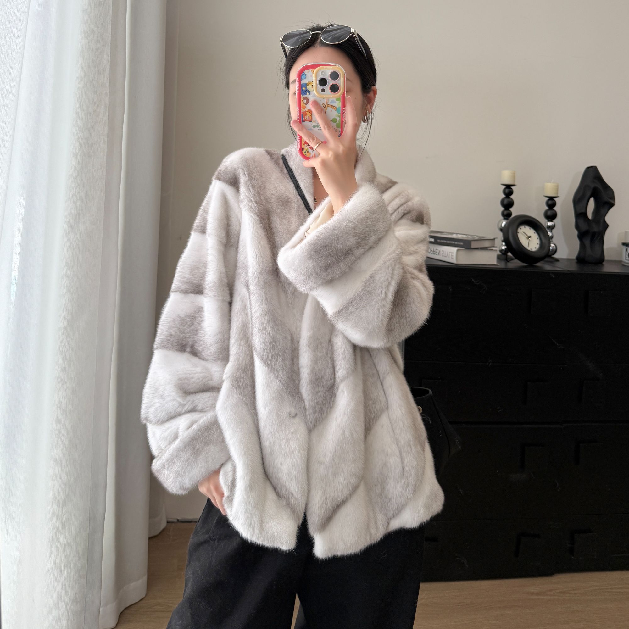 新款V领横排斜排貂皮皮草女年轻进口紫标整貂水貂大衣外套3196