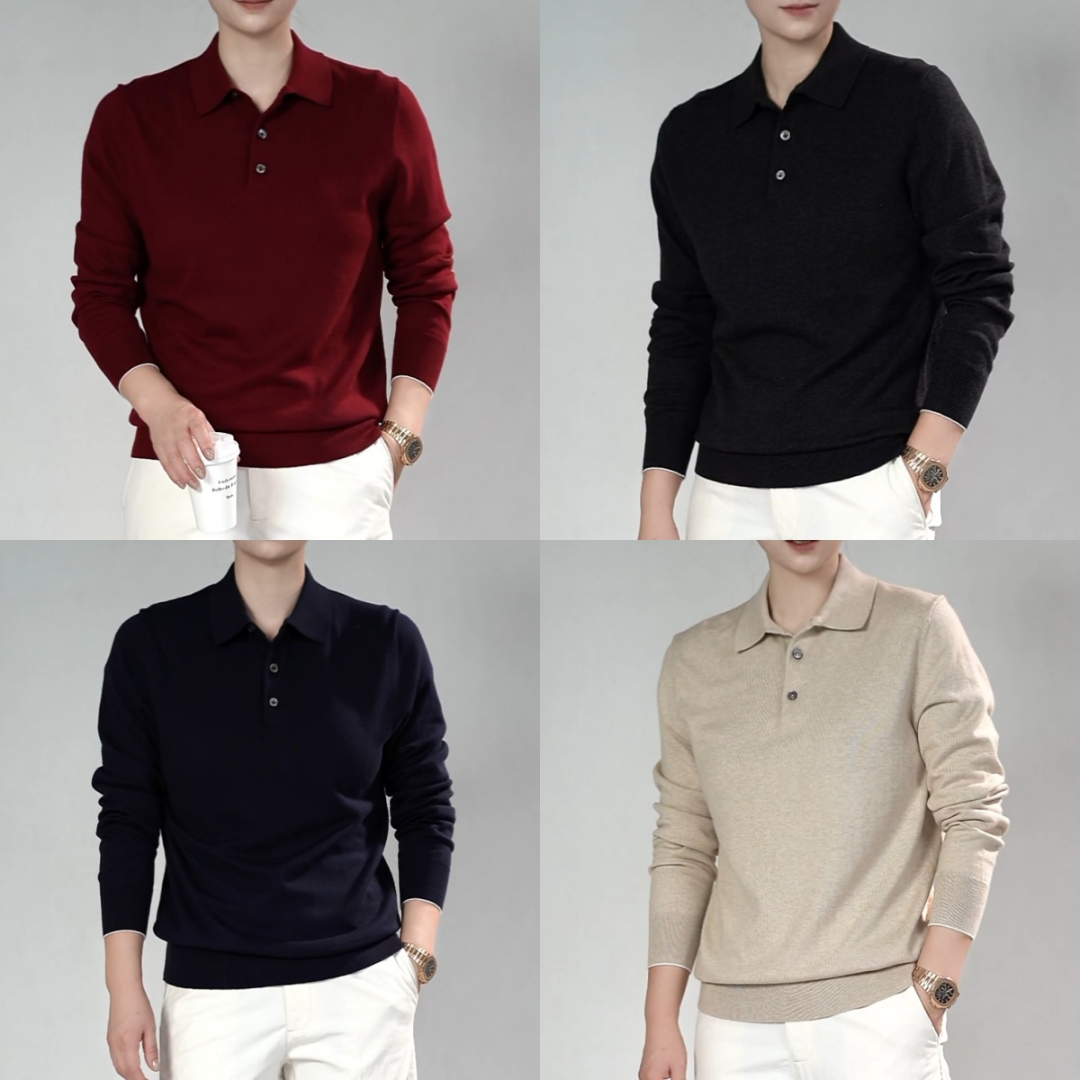男士时尚羊绒混纺POLO衫3532秋季款男装休闲百搭针织翻领POLO衫