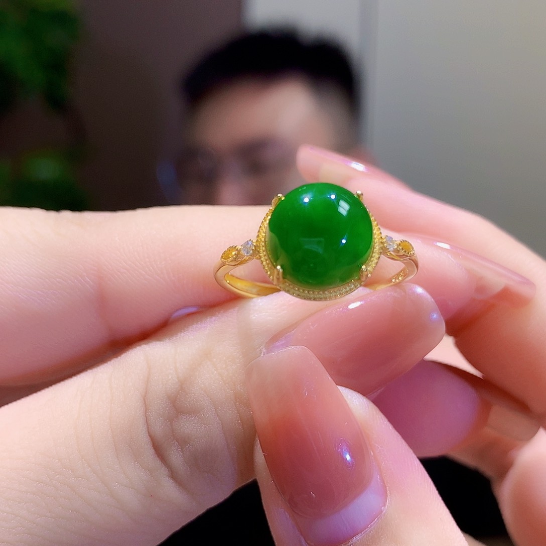 和田玉（碧玉）戒指银S925镀金镶嵌