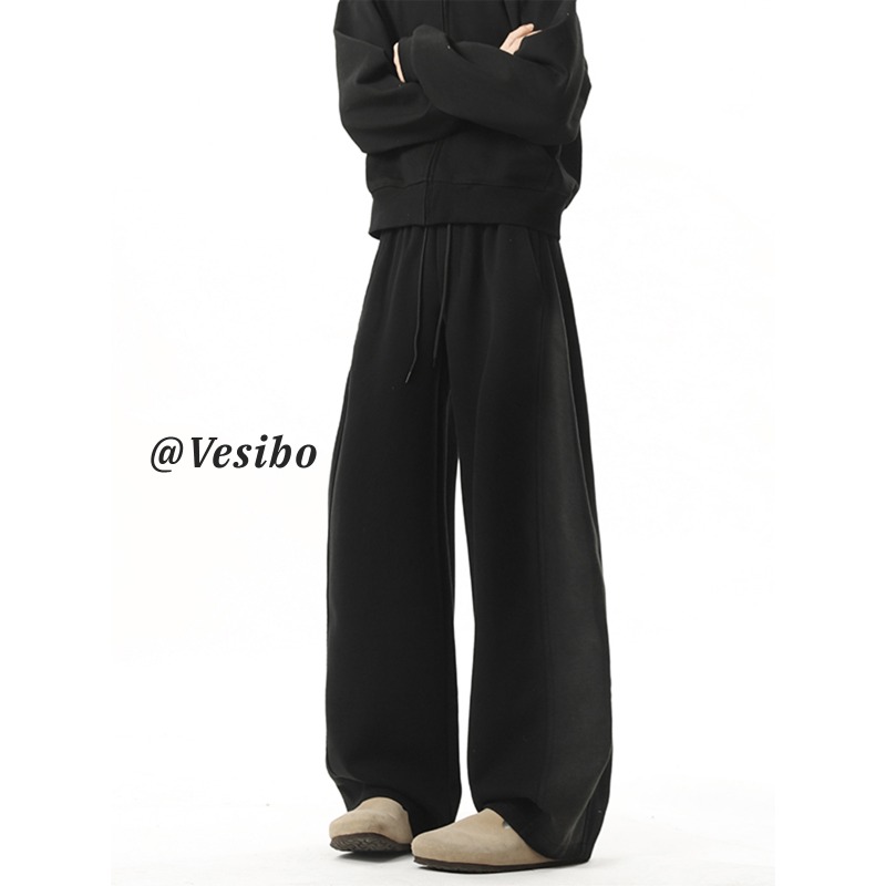 美式水洗做旧卫裤男女高街复古阔腿休闲裤垂感运动长裤子