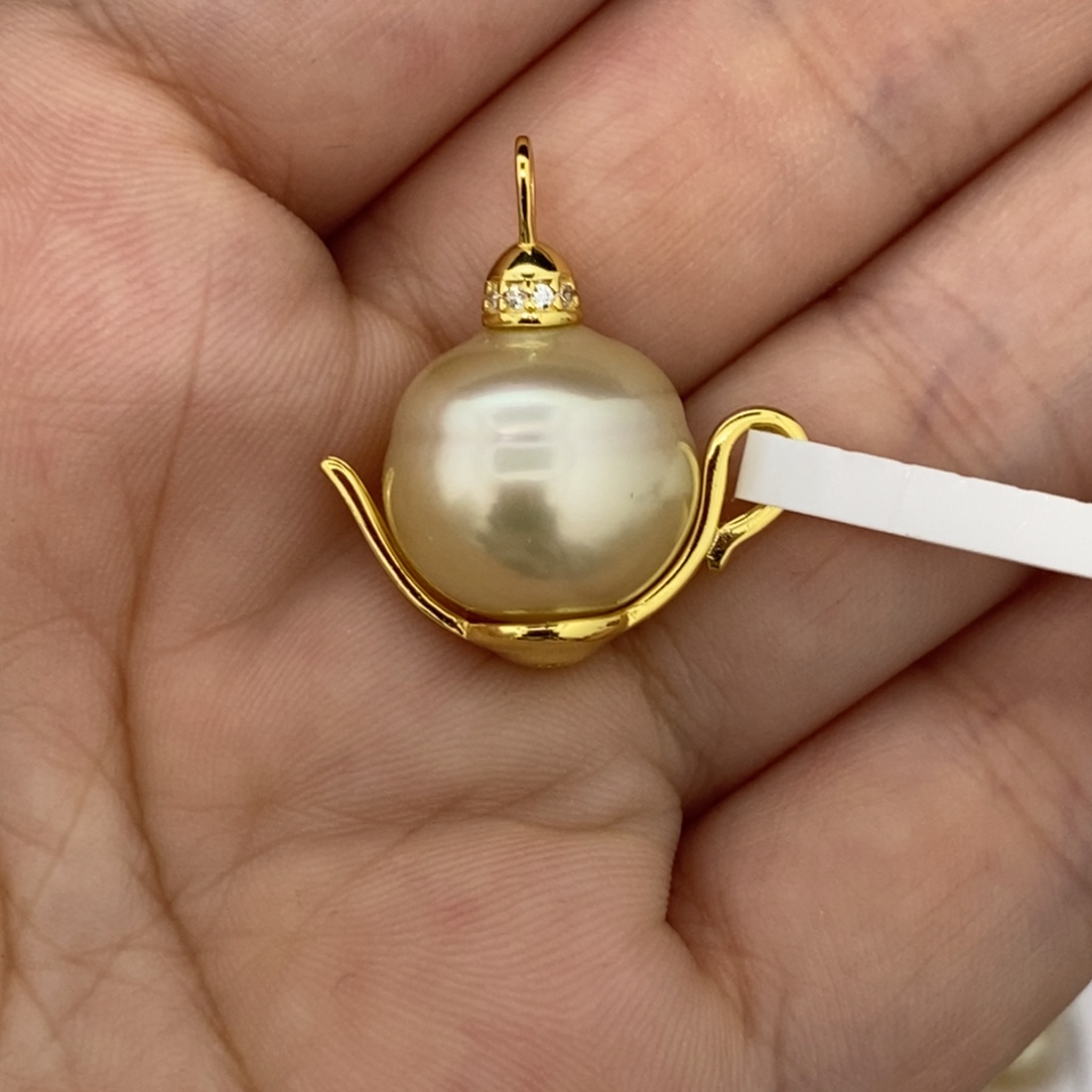 定制海水珍珠未镶嵌裸珠南洋金珠 成品干枯金13.7不退不换