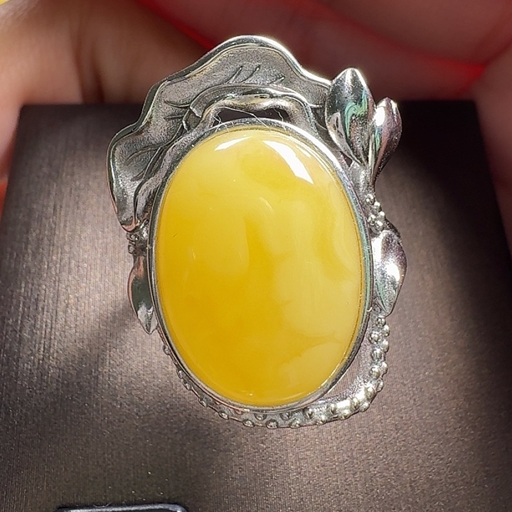 蜜蜡银S925镶嵌戒指戒指