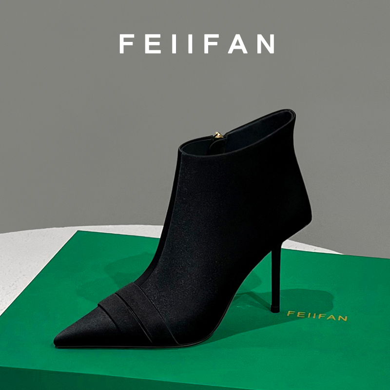尖头短靴2025秋冬新款女士细跟高级感不累脚绝美高跟鞋7834