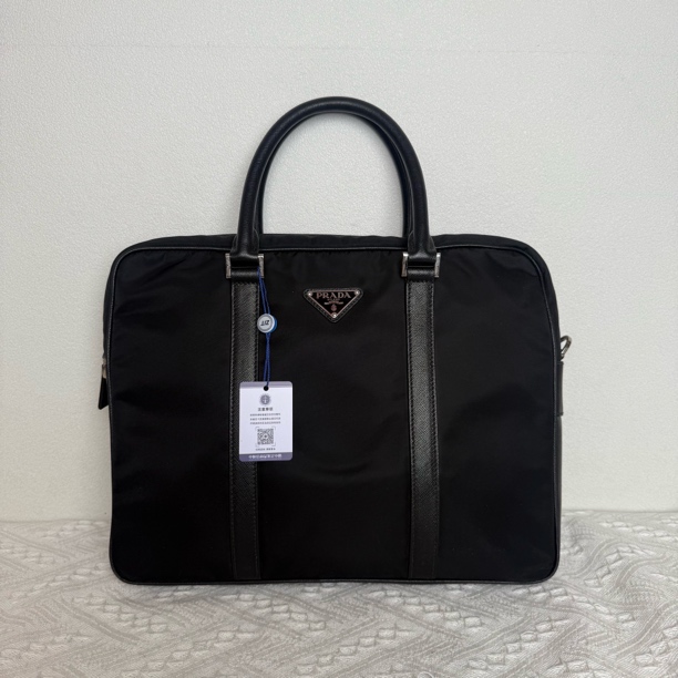 95新 Prada/普拉达 4503/男士黑色尼龙手提公文包