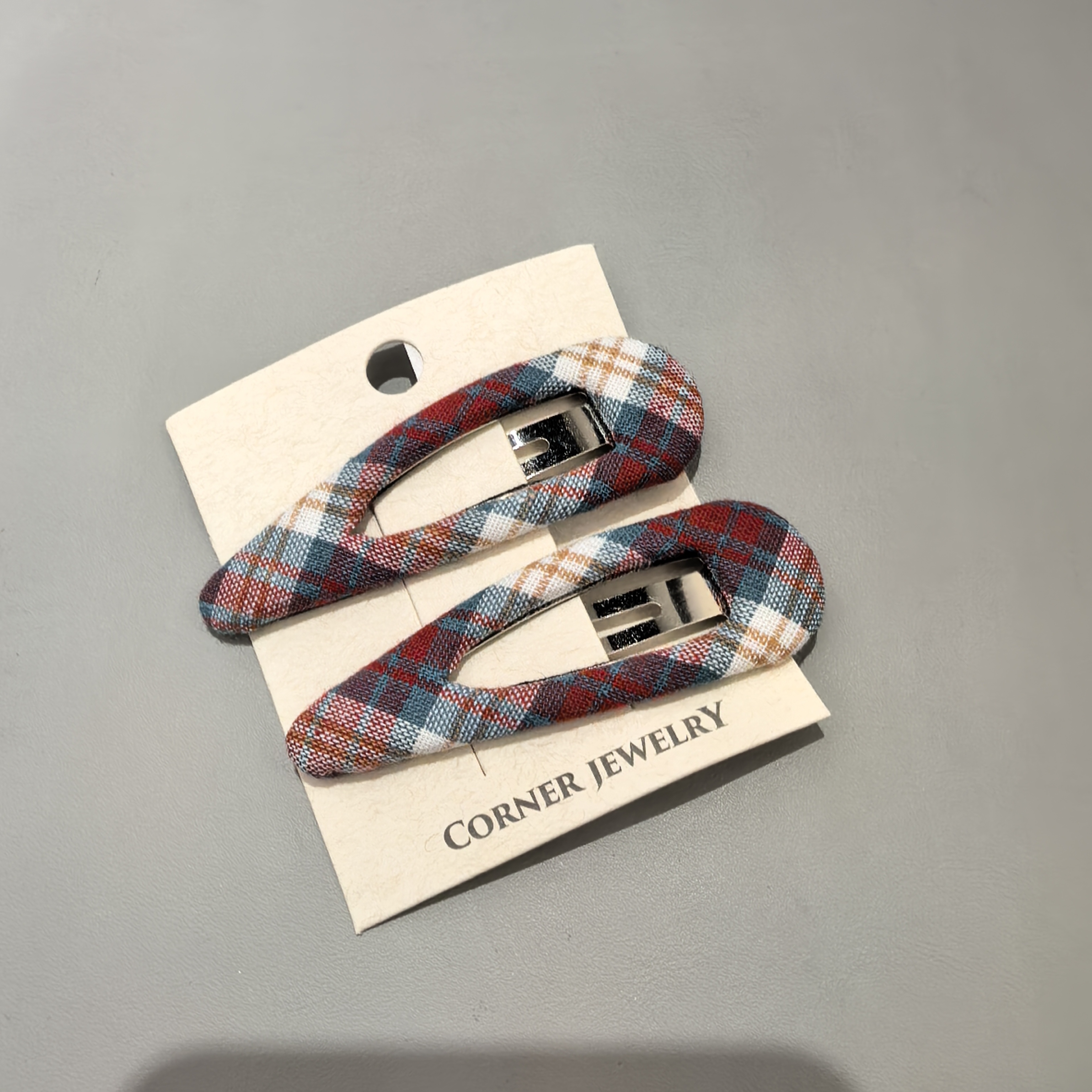 A043红白拼色格子欧尼同款掰掰夹一对