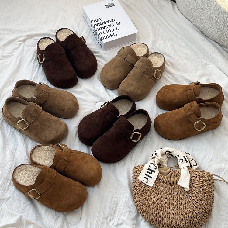 XGXC踩跟版复古勃肯鞋内增高秋冬加绒休闲女鞋一脚蹬半拖XG7851