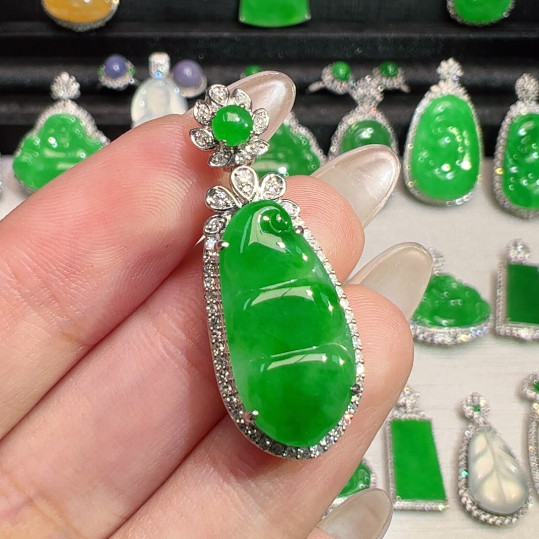 翡翠18K金镶嵌吊坠(不含链)