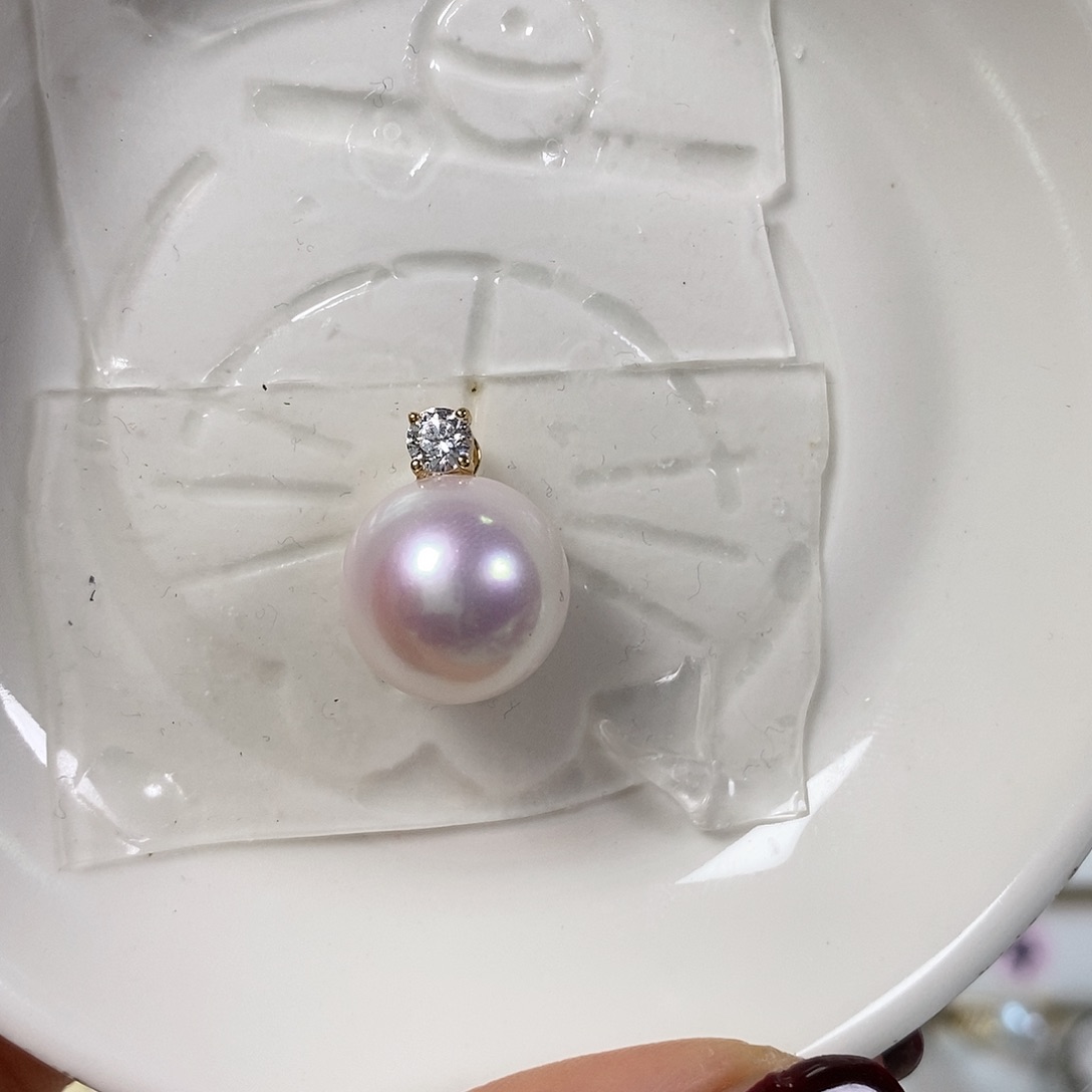 淡水珍珠吊坠(不含链)银S925镶嵌极光13-14m m