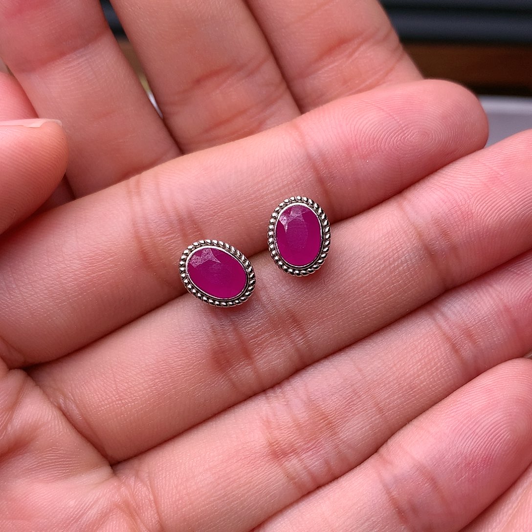 红宝石耳饰银S925镶嵌
