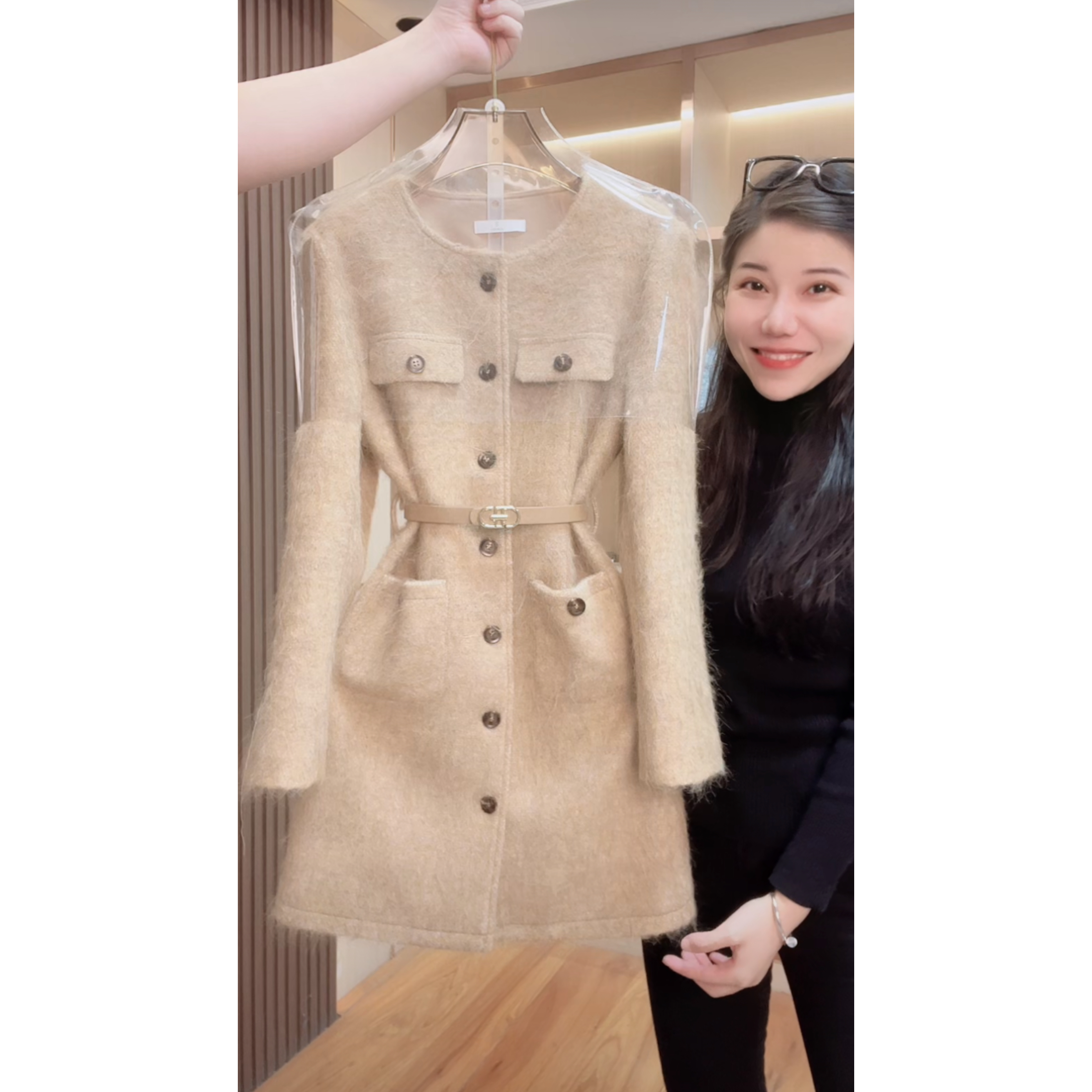 【门店飞】2444囯内设计师品牌女装气质收腰长袖连衣裙