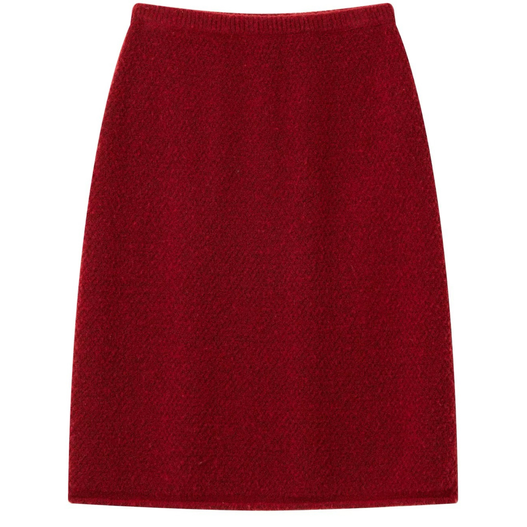 正品半身裙2025冬新品圈圈毛纱红色节日氛围绵羊毛A字半裙