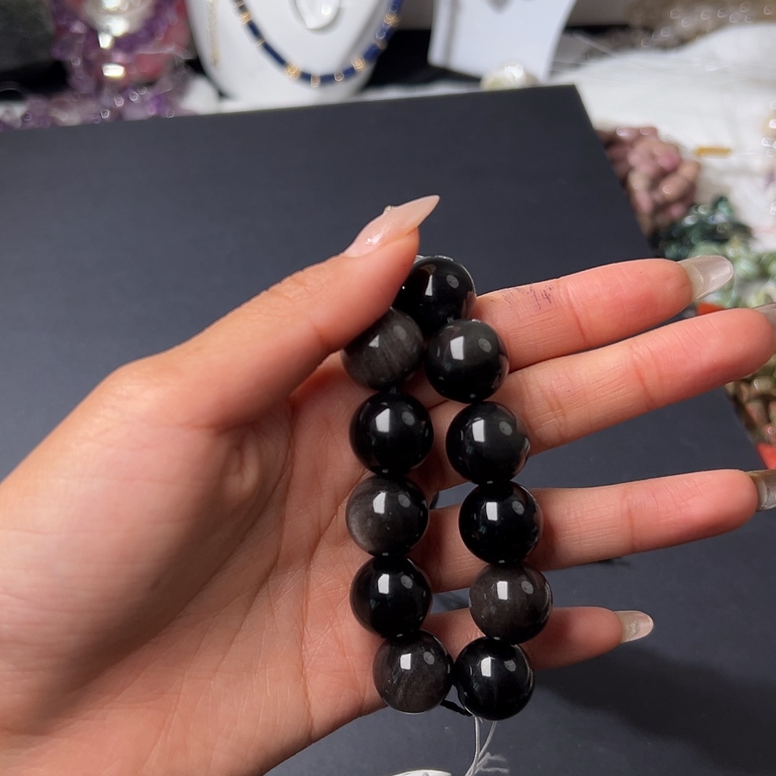 玛瑙/玉髓合金珠宝半成品Y94/15.5mm黑曜石一条