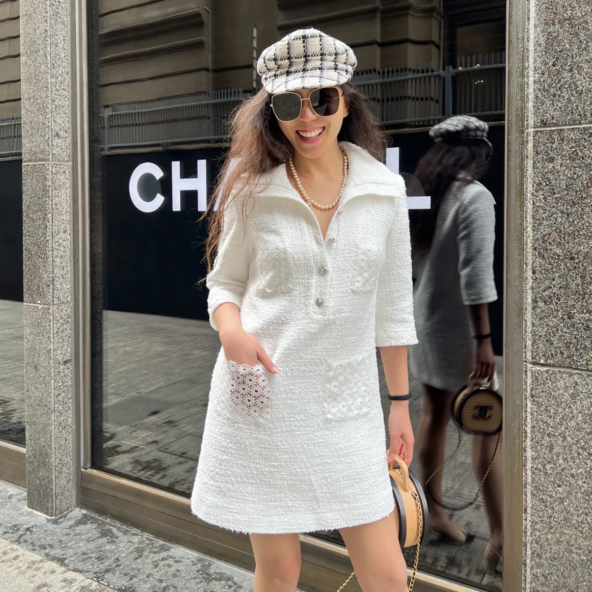 99新 Chanel/香奈儿 D500823/21C白色粗花呢连衣裙/38码