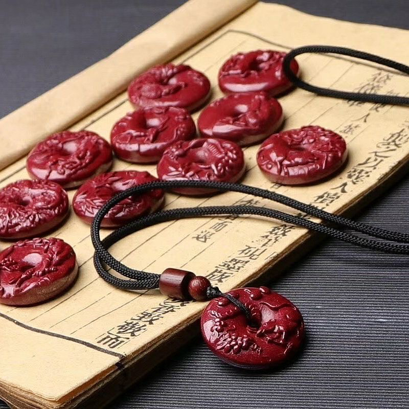 含辰砂工艺品保真正品高含量朱砂十二生肖平安扣款吊坠挂件