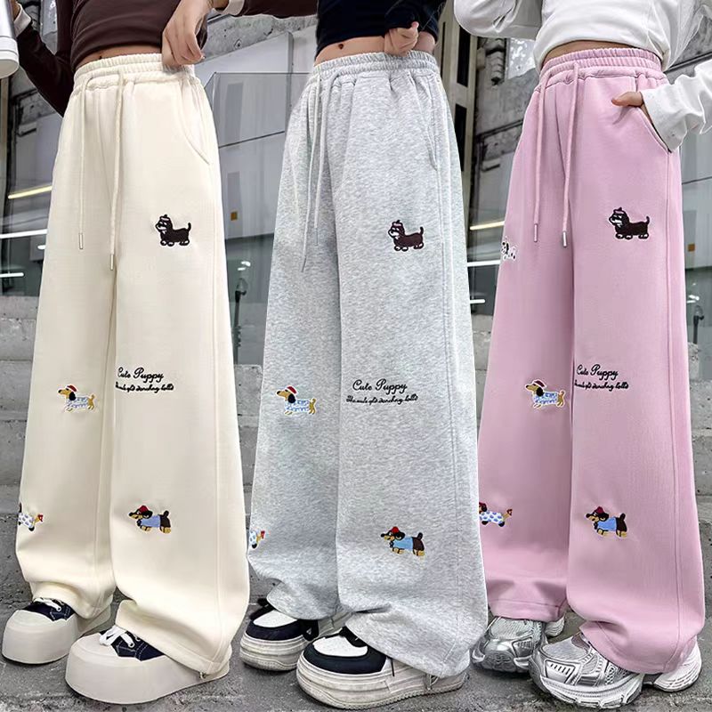 【现货】2025春腊肠小狗刺绣直筒阔腿休闲卫裤 D151 151 R 