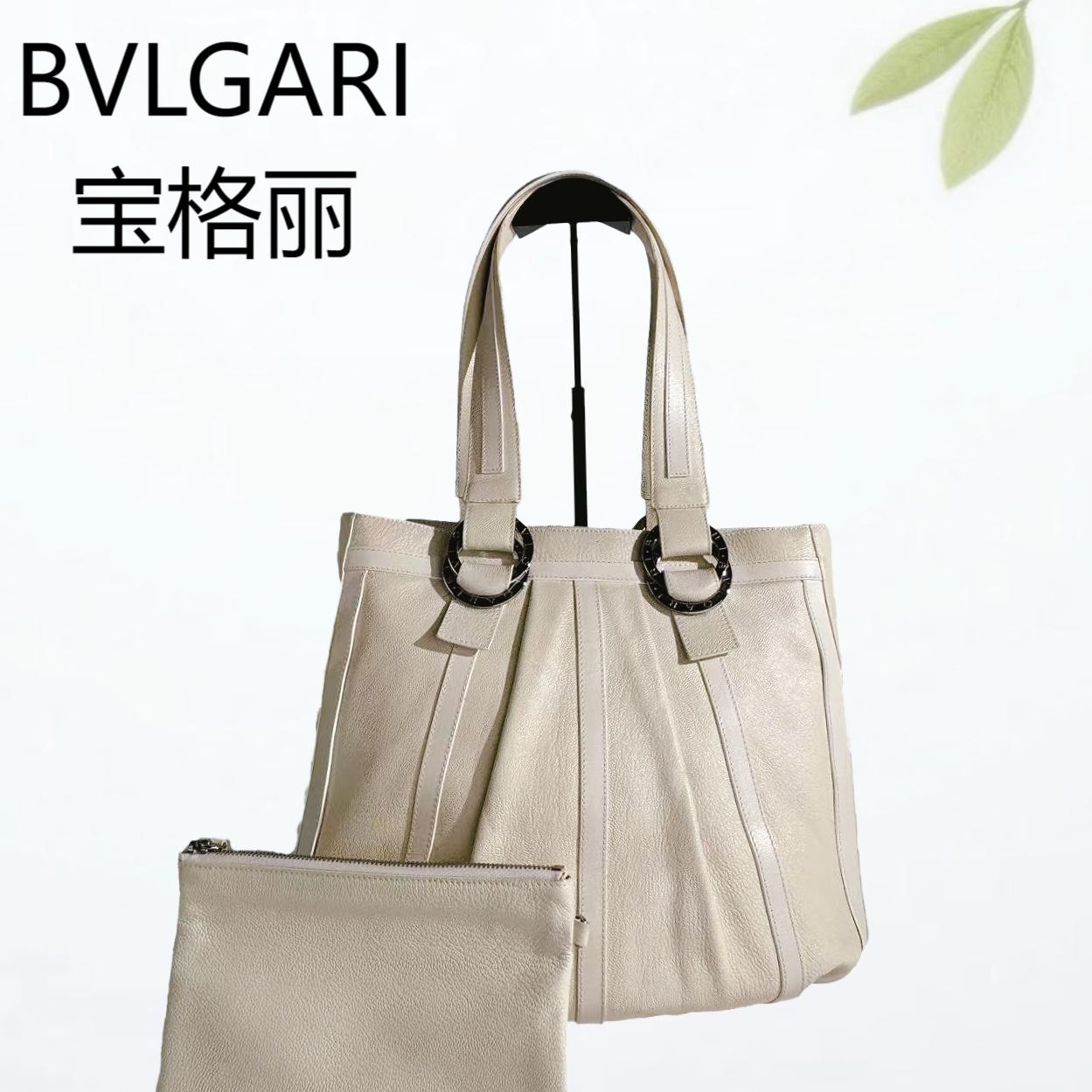 95新 BVLGARI/宝格丽 米白色托特单肩包G25310538底长27X29