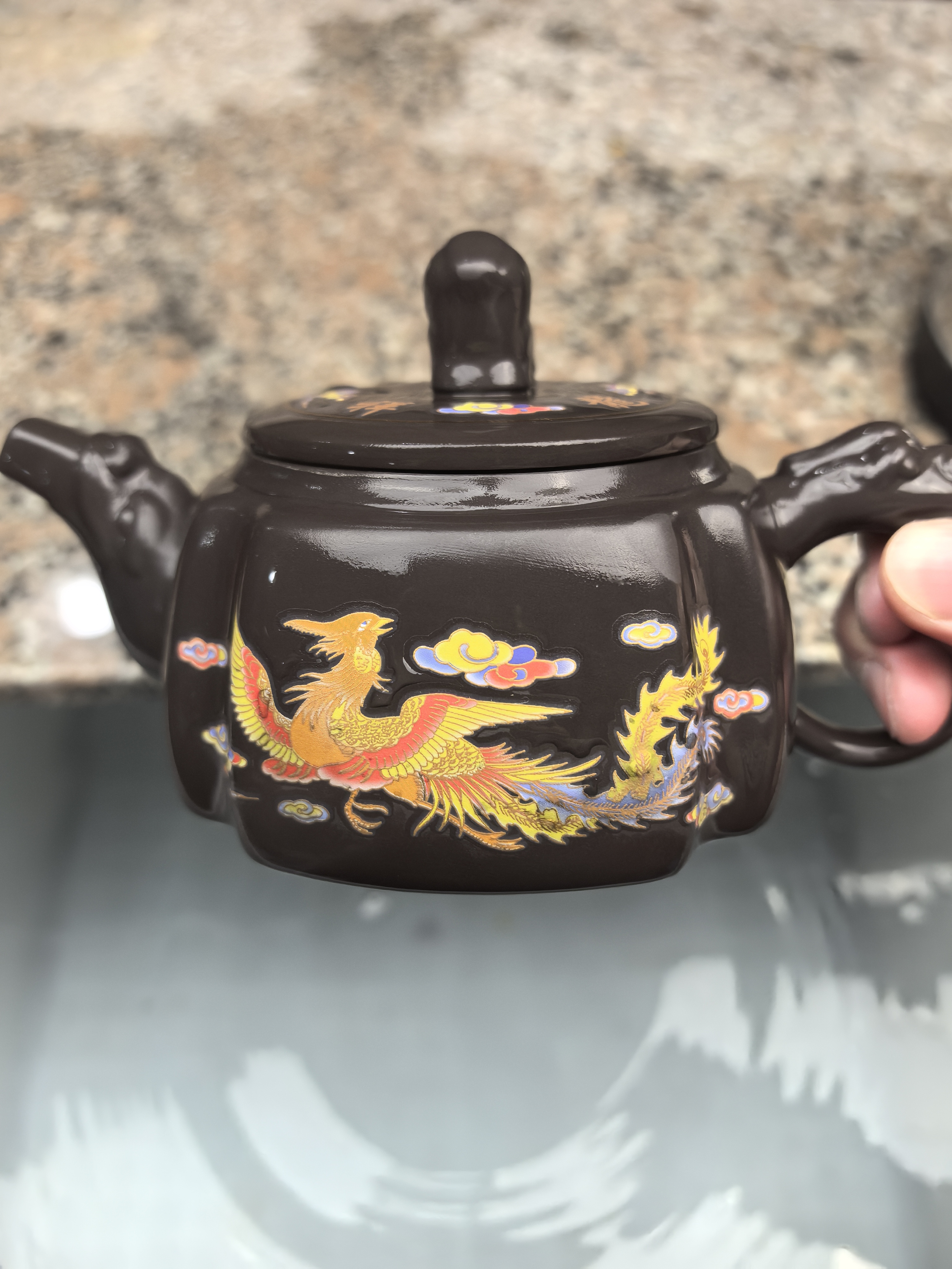 【闪购商品】老紫泥龙凤呈祥四方壶I