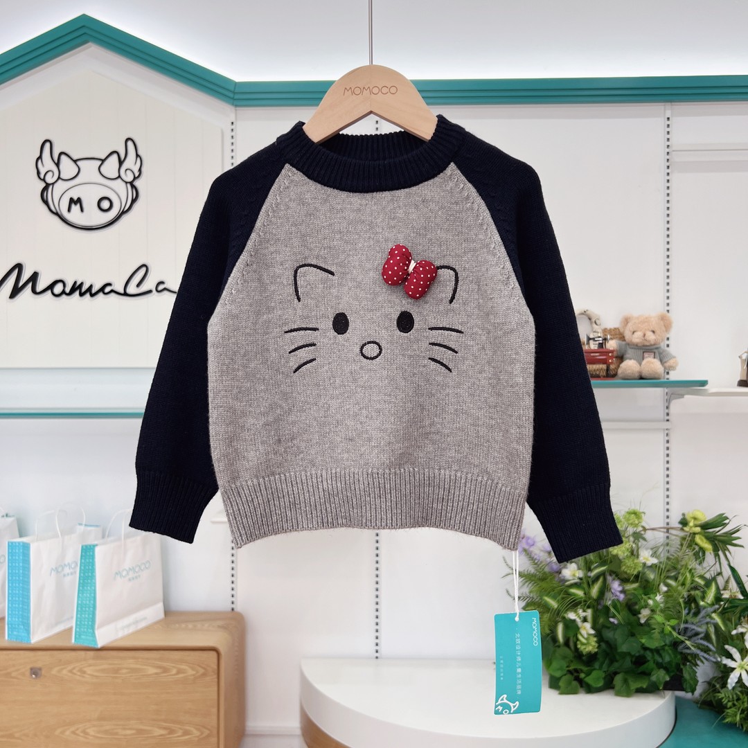MOMOCO冬季女童2025新款保暖萌趣可爱撞色蝴蝶结毛衣77830230042