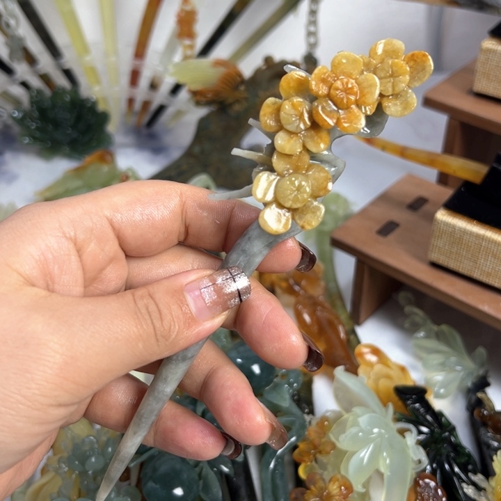 定制蛇纹石玉毛货发饰