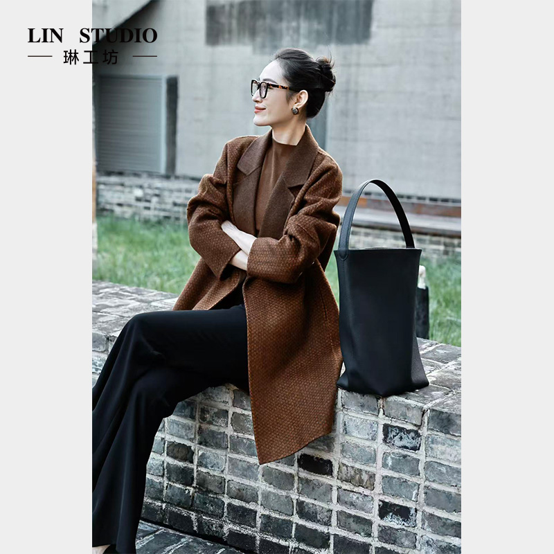 【绵羊毛】琳工坊“空漫”咖色大衣气质唐琳设计师