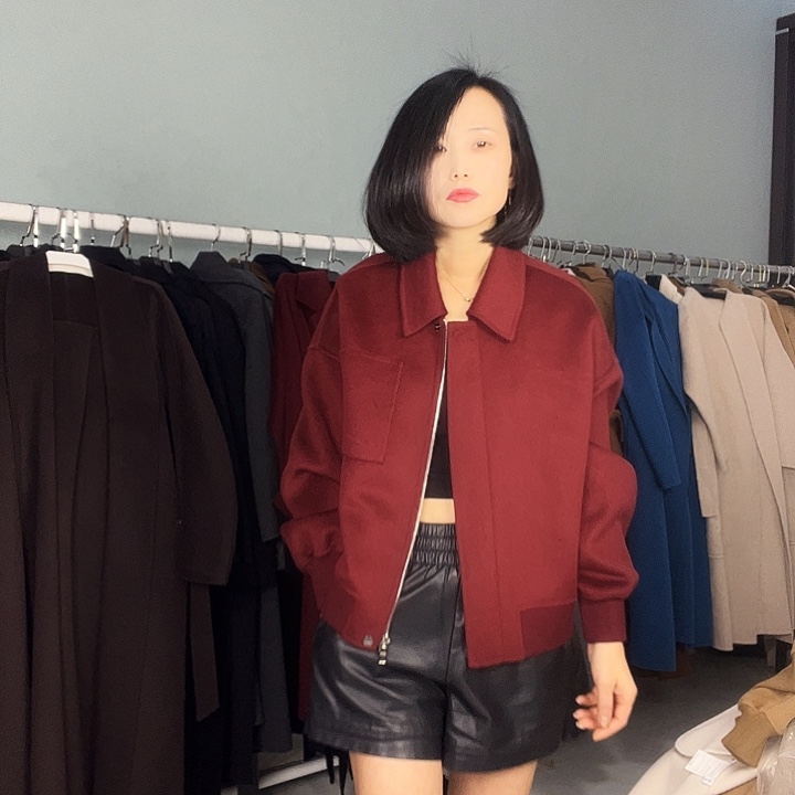 双面呢大衣红色L码