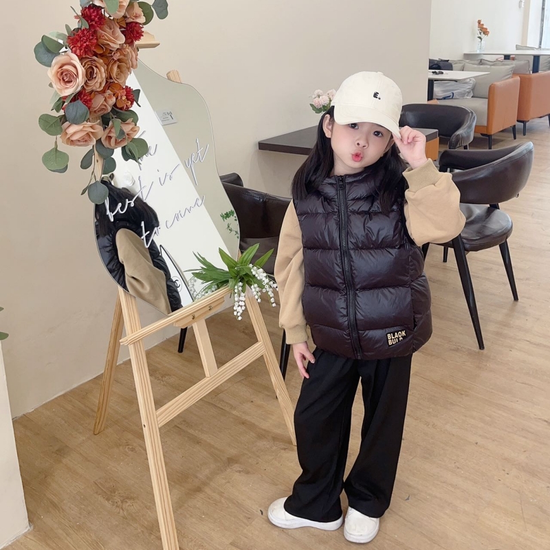 黑金儿童羽绒马甲连帽外穿男童女童宝宝坎肩小童中童大童童装背心