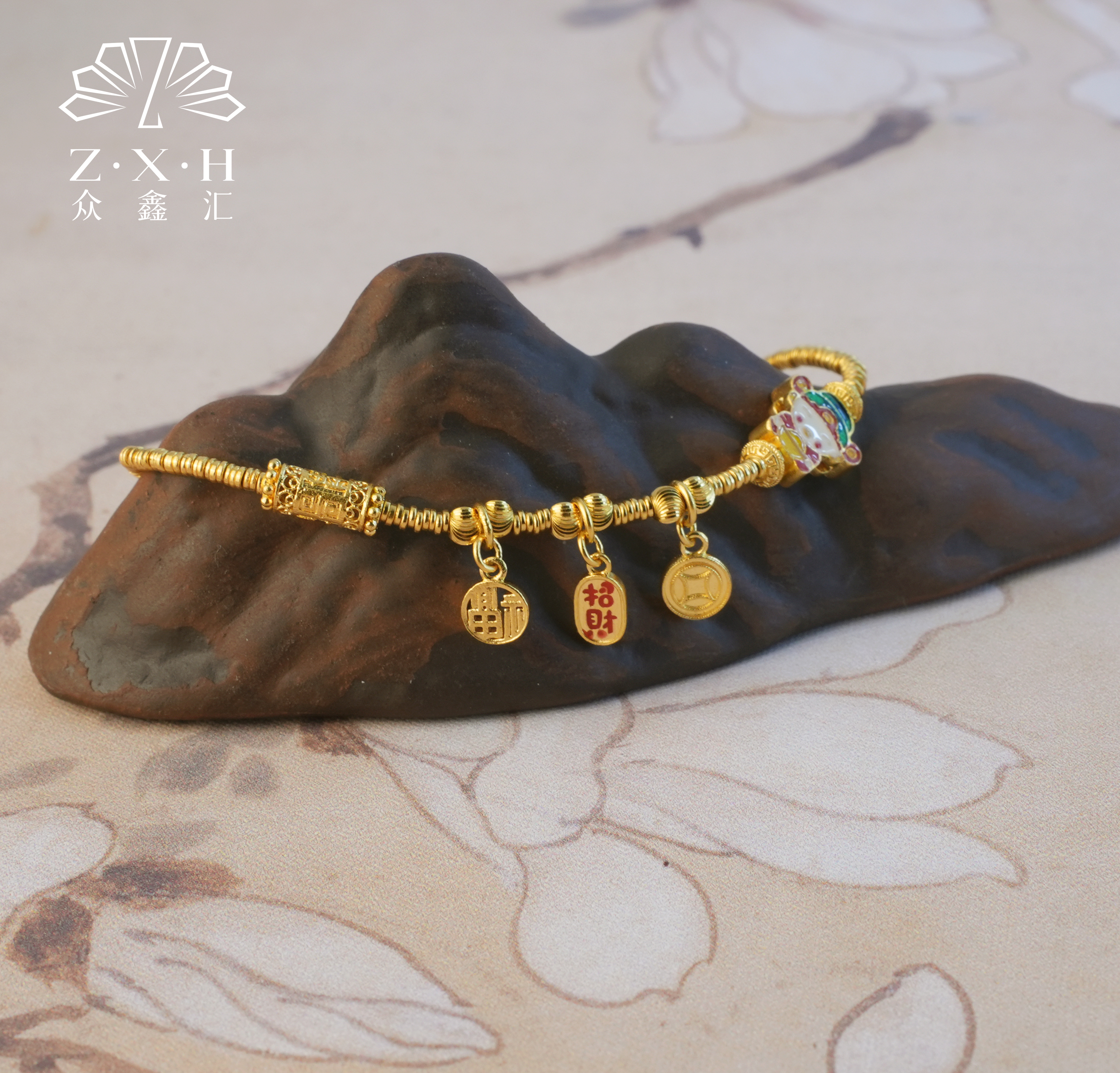 {众鑫汇}足金999 古法招财纳福财神手链