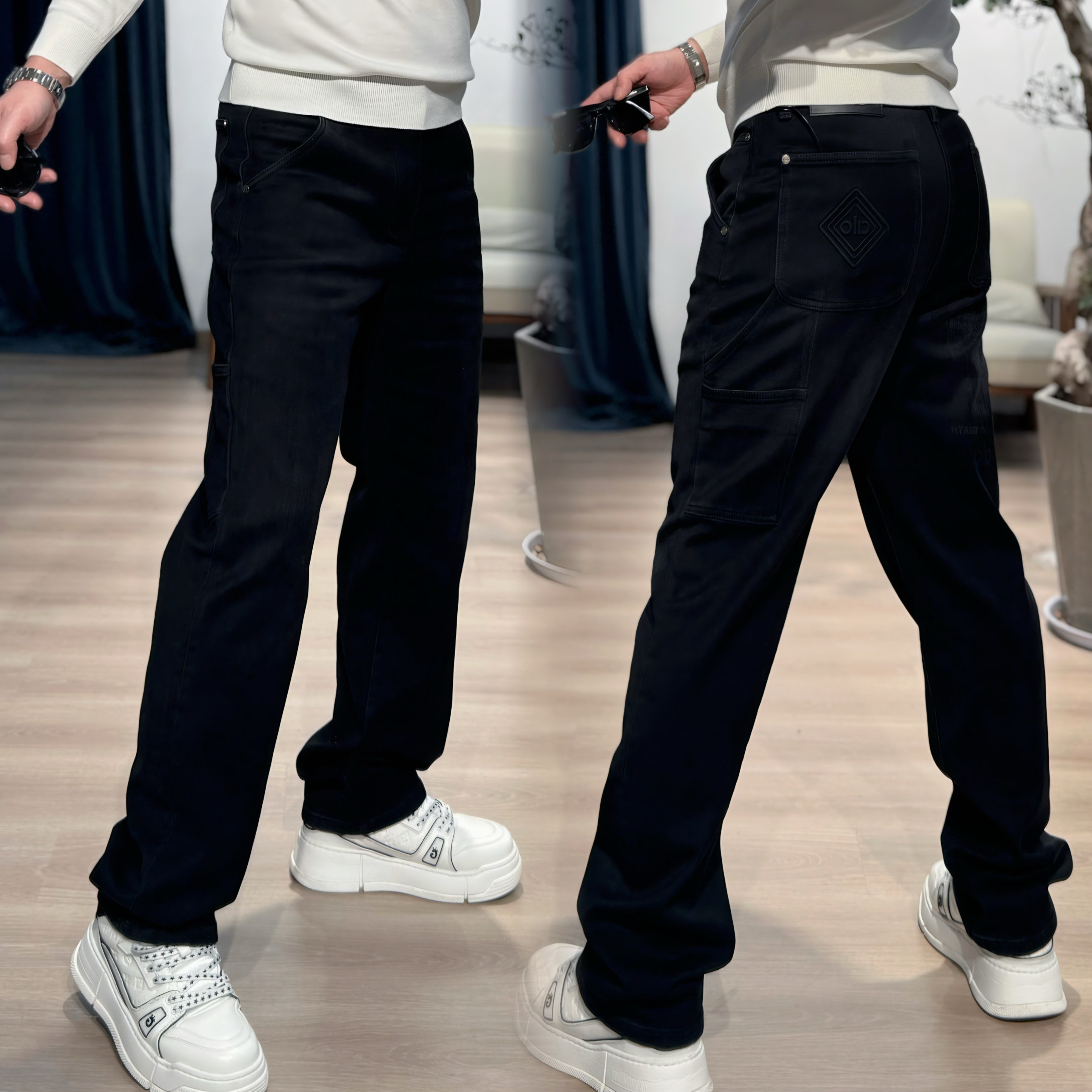 【VG轻奢】25冬季新款男士高品质重工艺时尚加绒直筒牛仔裤9875