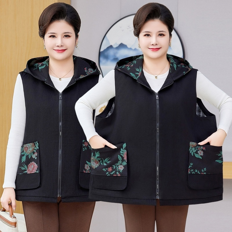 中老年马甲女春秋装外穿老人坎肩老太太衣服胖奶奶加肥特大码妈妈