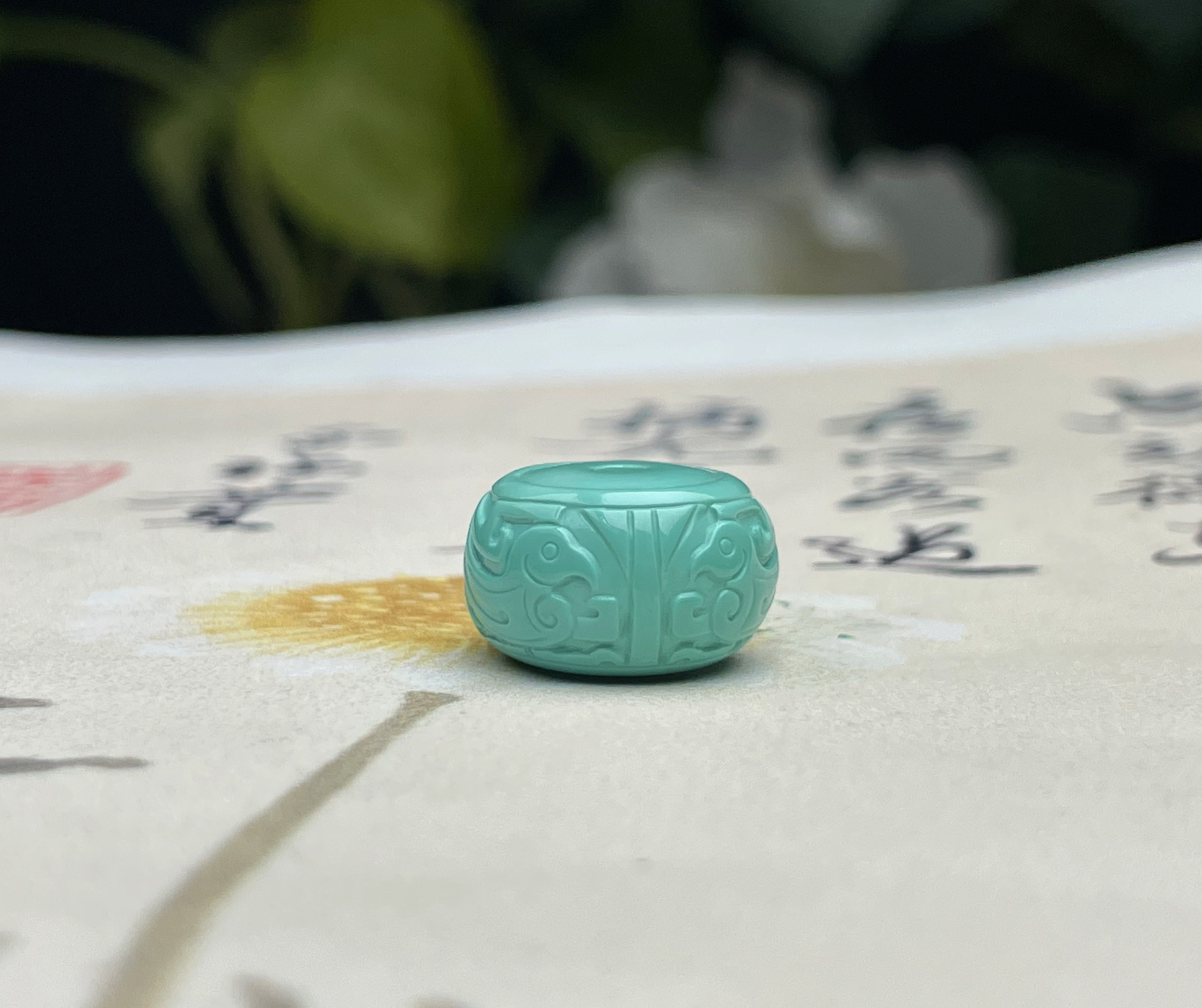 湖北原矿绿松石玄鸟博古纹老型