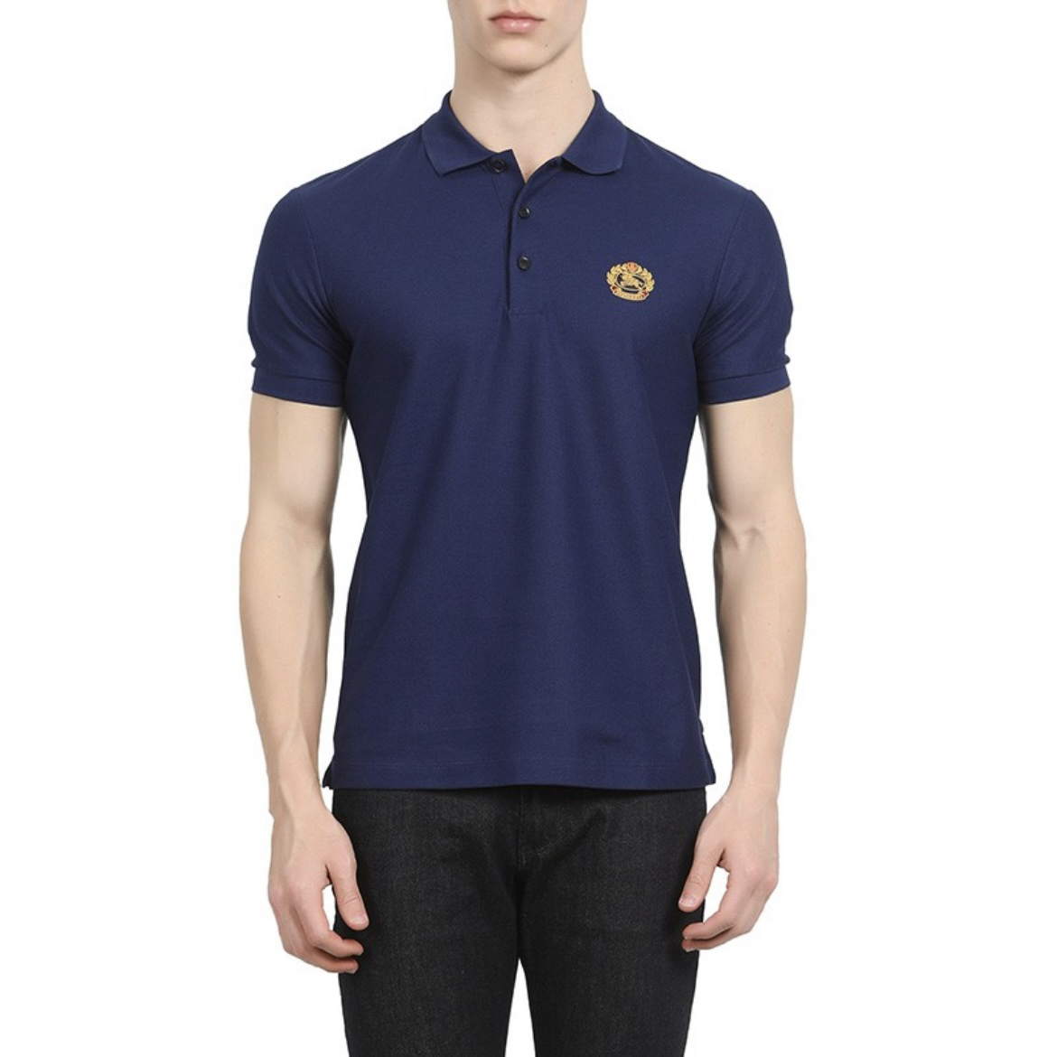 99新 BURBERRY/博柏利 1243/海军蓝Logo图案刺绣短袖Polo衫/M码