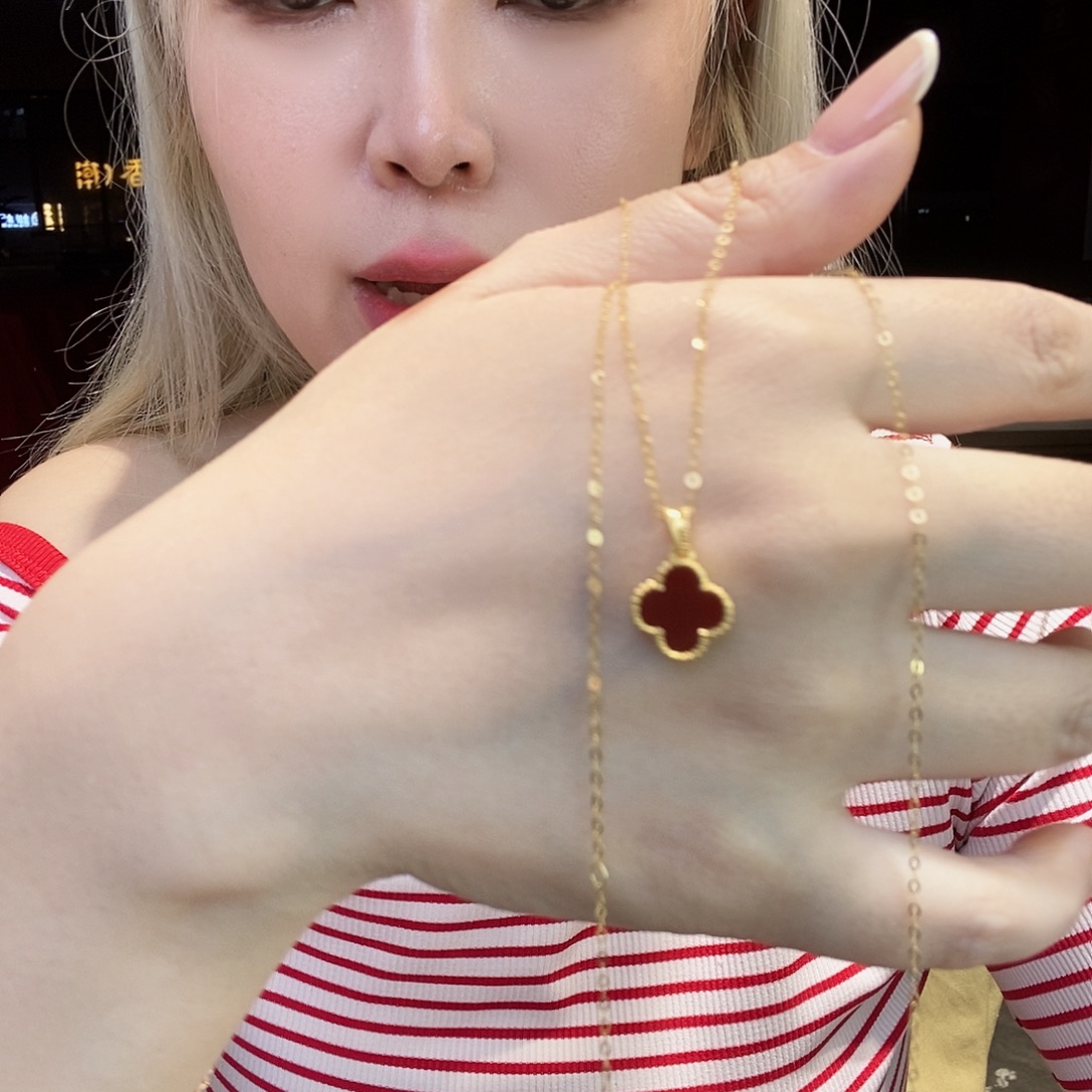 玛瑙/玉髓18K金镶嵌项链10mm红k枚