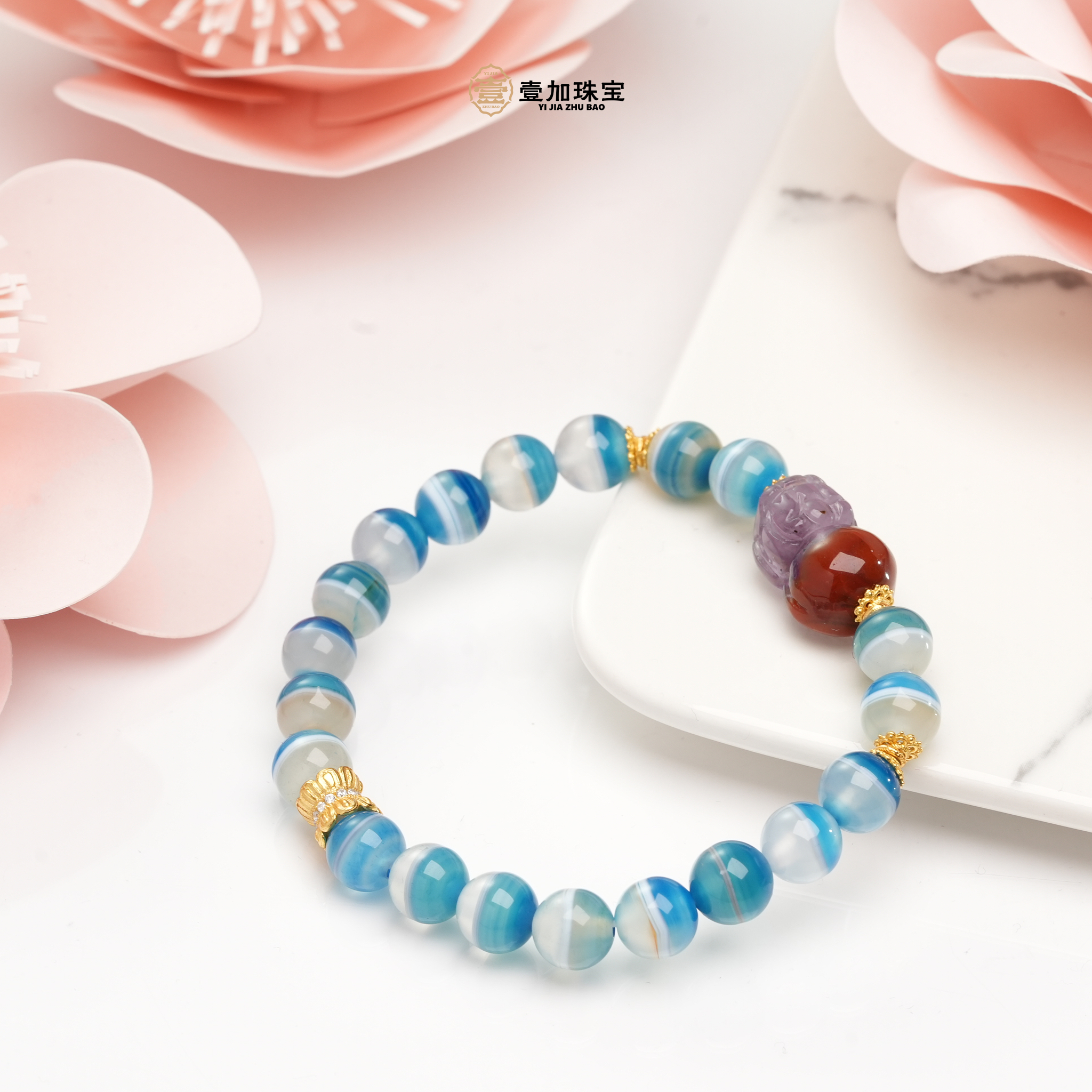 壹加田田｜手工设计荆棘px蓝沁药师玛瑙多宝手串多样性发一7385n