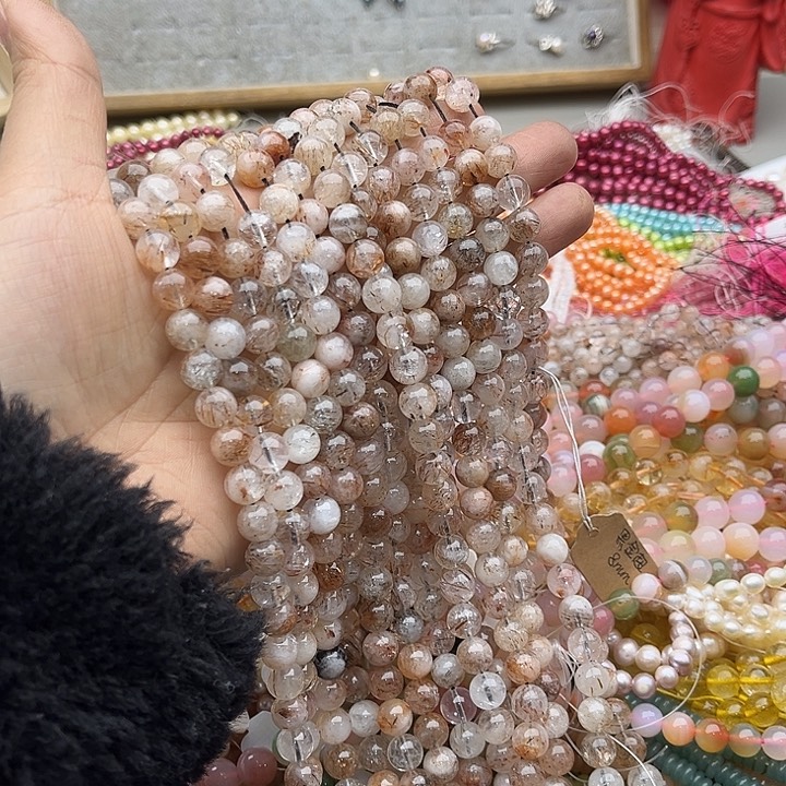 玛瑙/玉髓珠宝半成品未镶嵌一条8mm黑晶超七