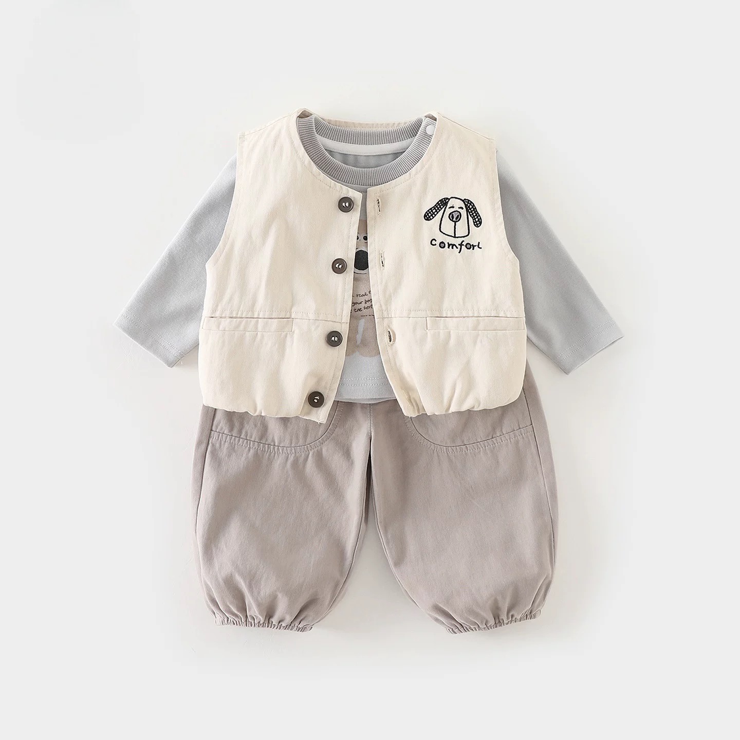男童套装秋装2025新款男宝宝马甲打底衫裤子秋季婴幼儿衣服三件套
