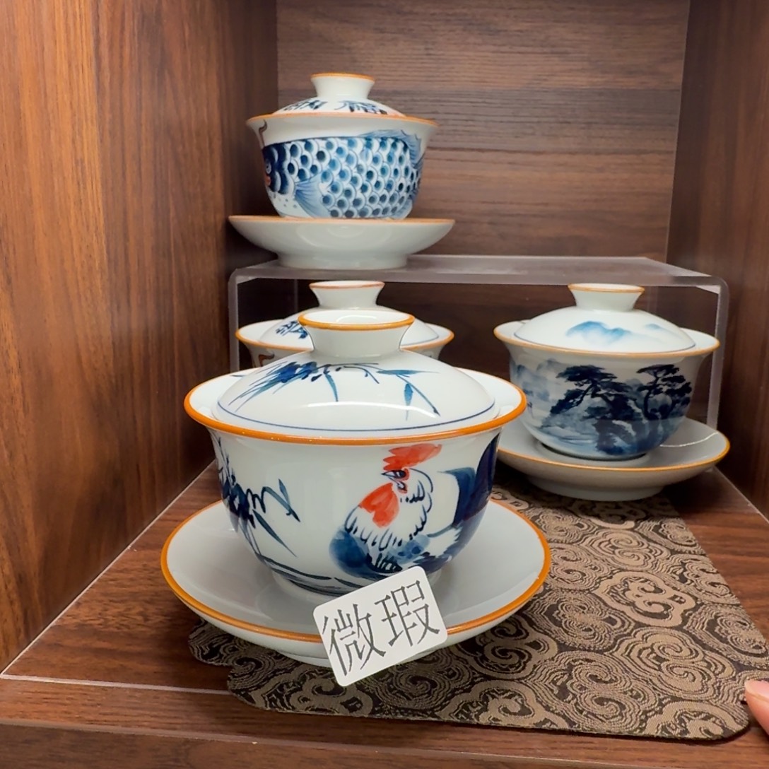 釉下手绘茶具微瑕