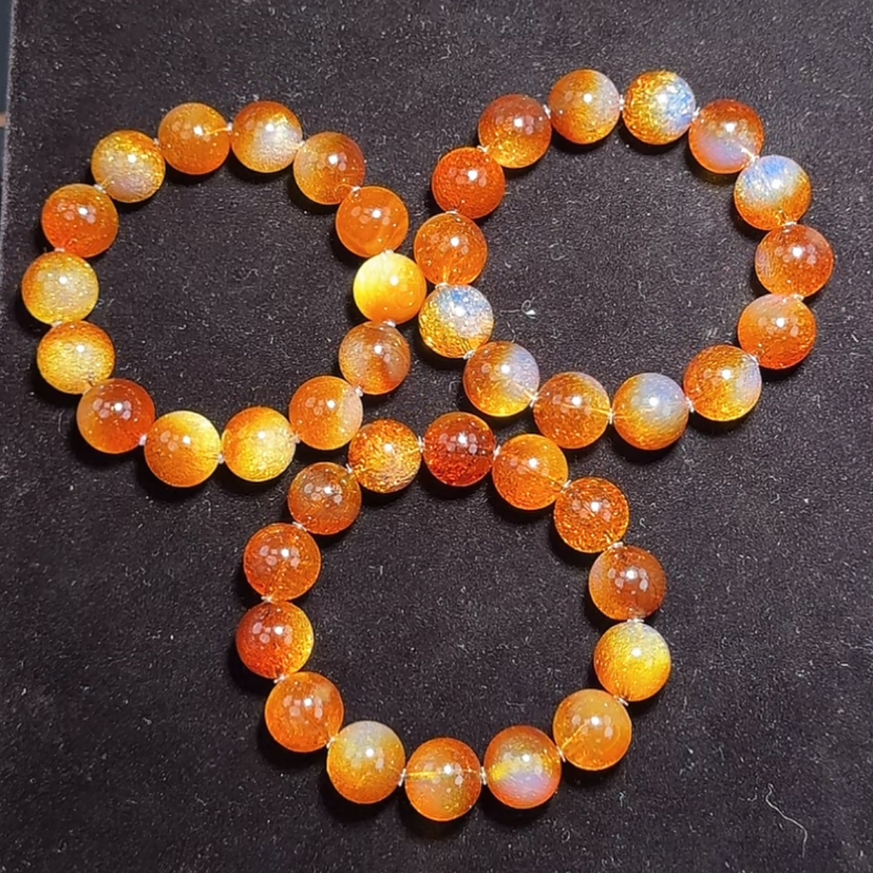 【齐福珠宝】12/7-8/14mm馆藏级同料红蓝金沙珀（多样性发其一）