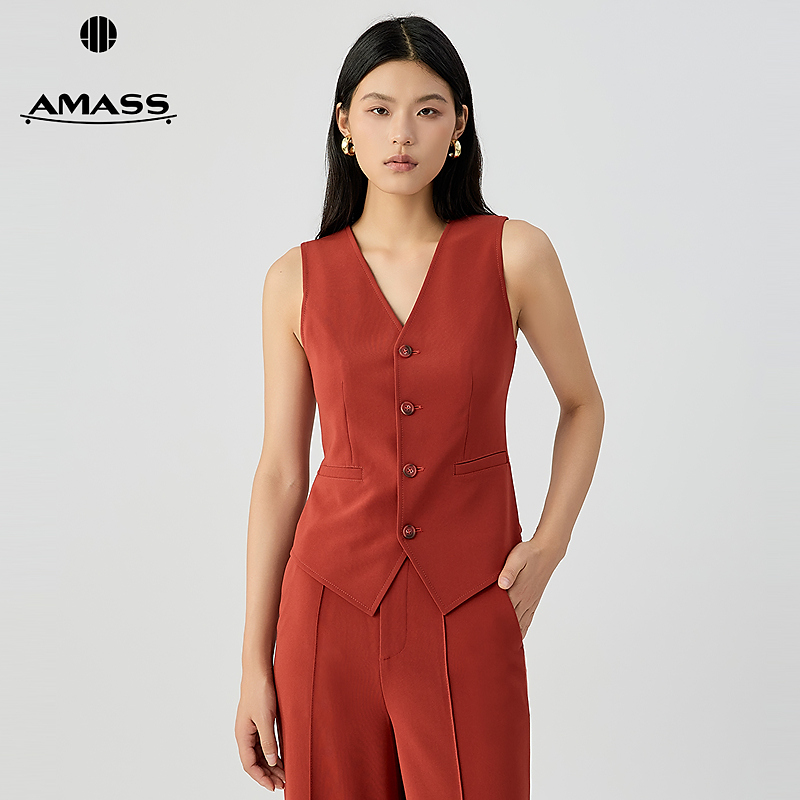 阿玛施AMASS 经典百搭舒适简约通勤质感复古文艺风小马甲5400870