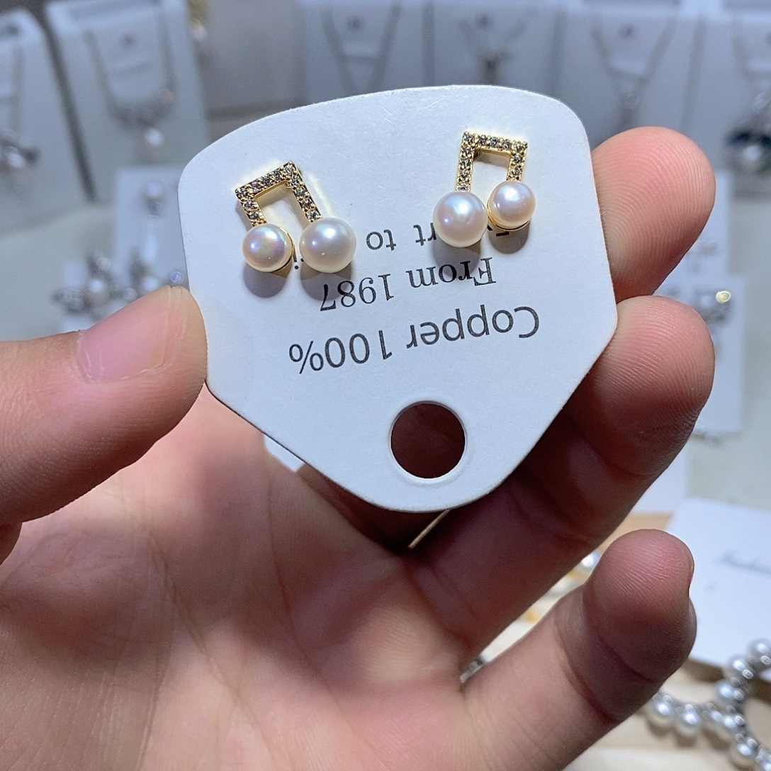 银S925镶嵌淡水珍珠耳饰