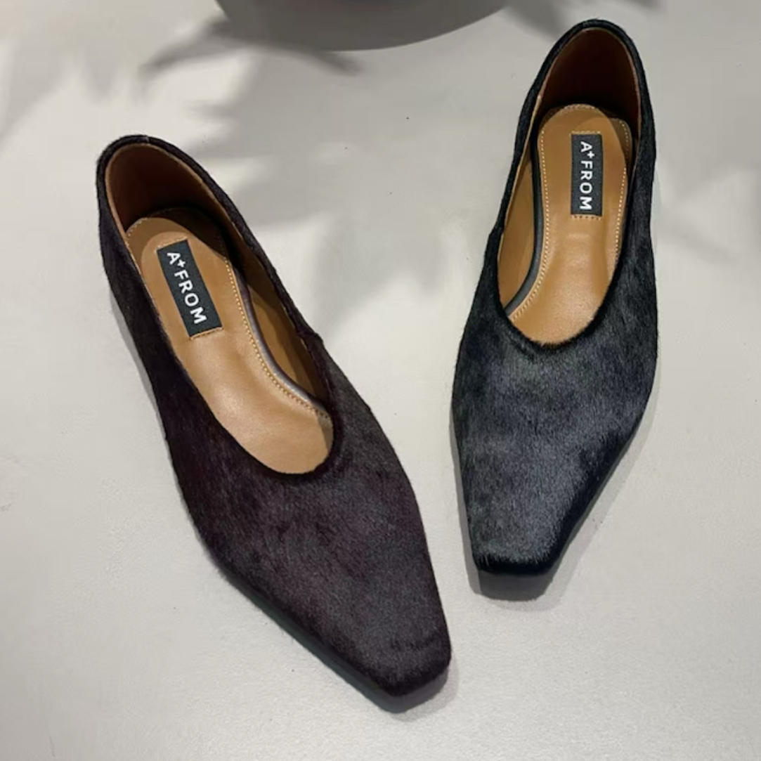 董小姐严选筒单鞋方跟平底牛毛时尚透气方头鞋黑色