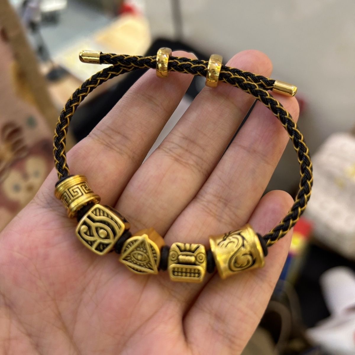 铜合金手链 刺青黑金转运筒时尚百搭简约编织