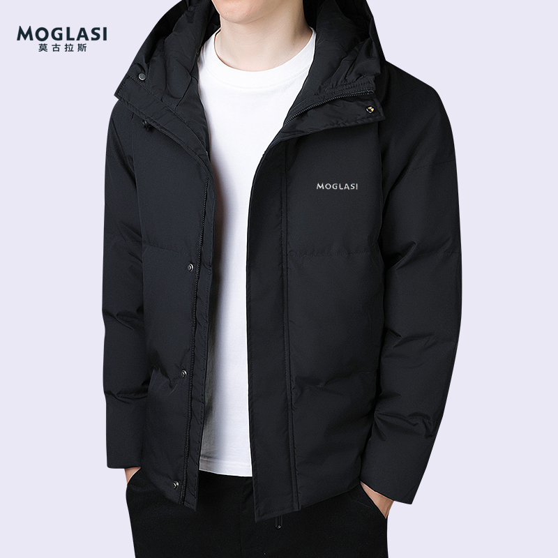 MOGLASI高端棉衣男冬季新款中年时尚宽松大码黑色外套连帽保暖厚
