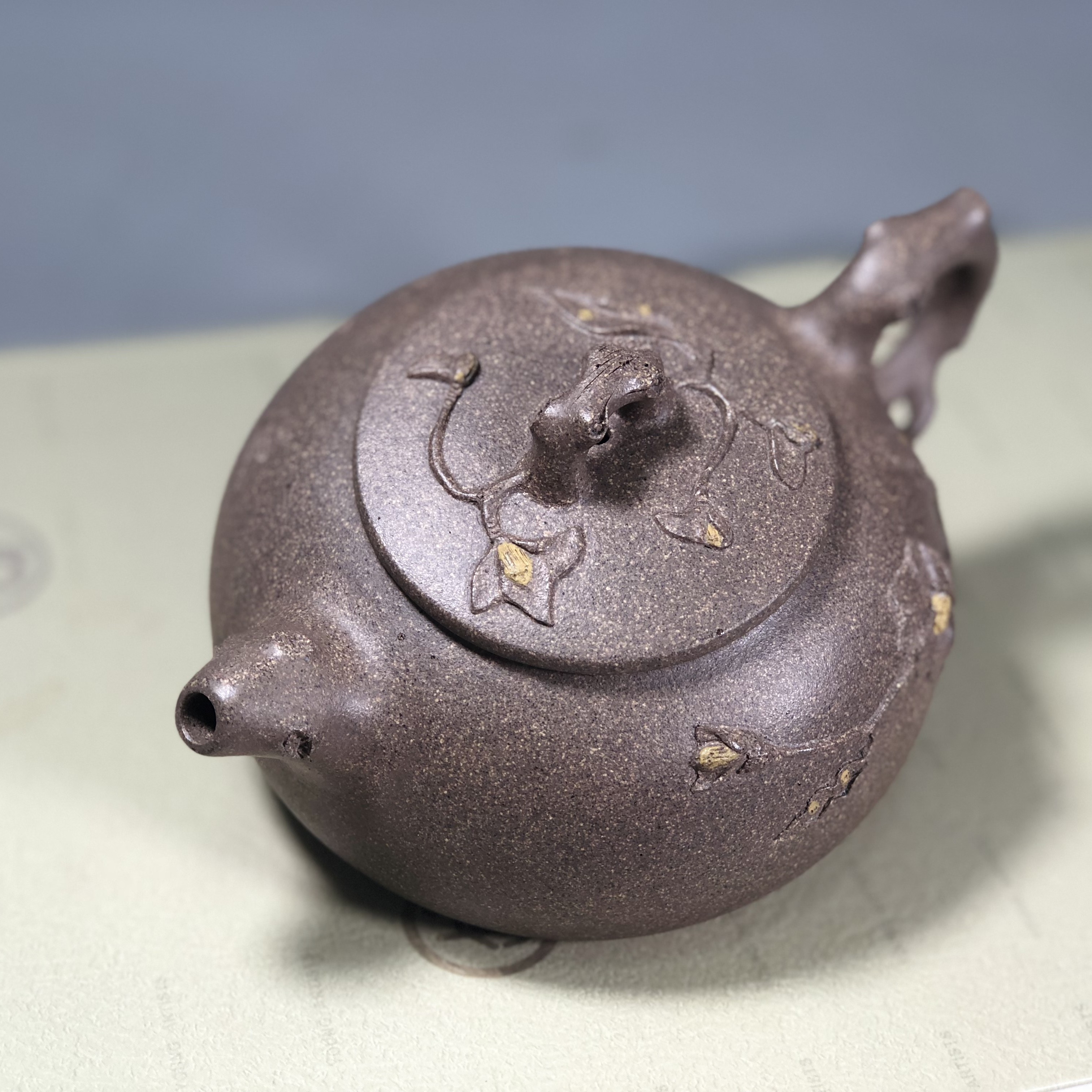 龙窑茗紫砂壶玉兰 青段原矿手工精工刻绘花器紫砂壶家用泡茶茶具