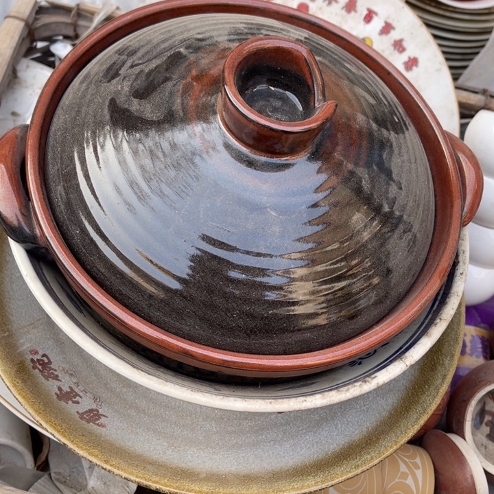 陶库存瓷器铁红釉砂锅直径23缩釉