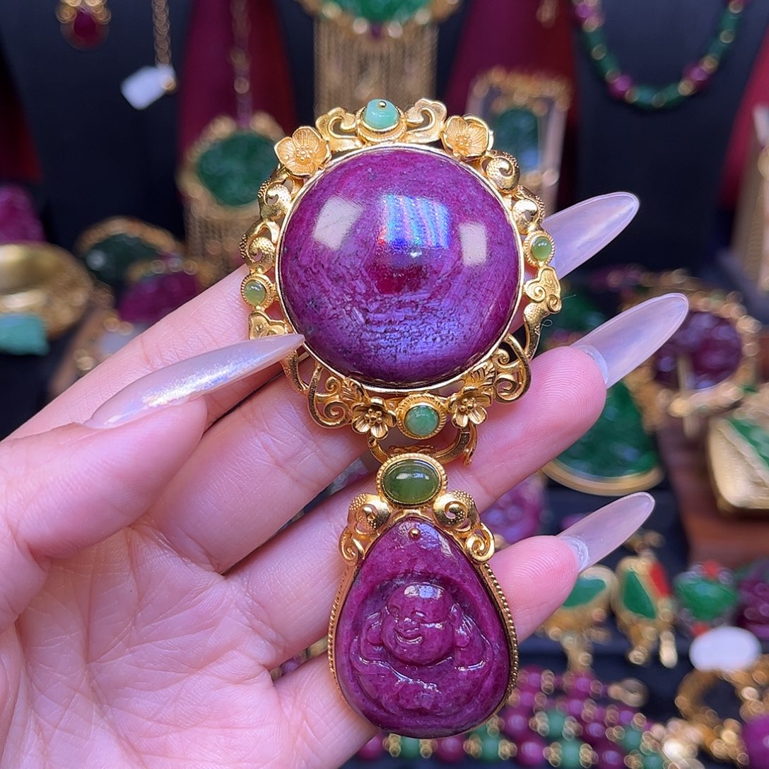 红宝石颈饰银S925镀金镶嵌