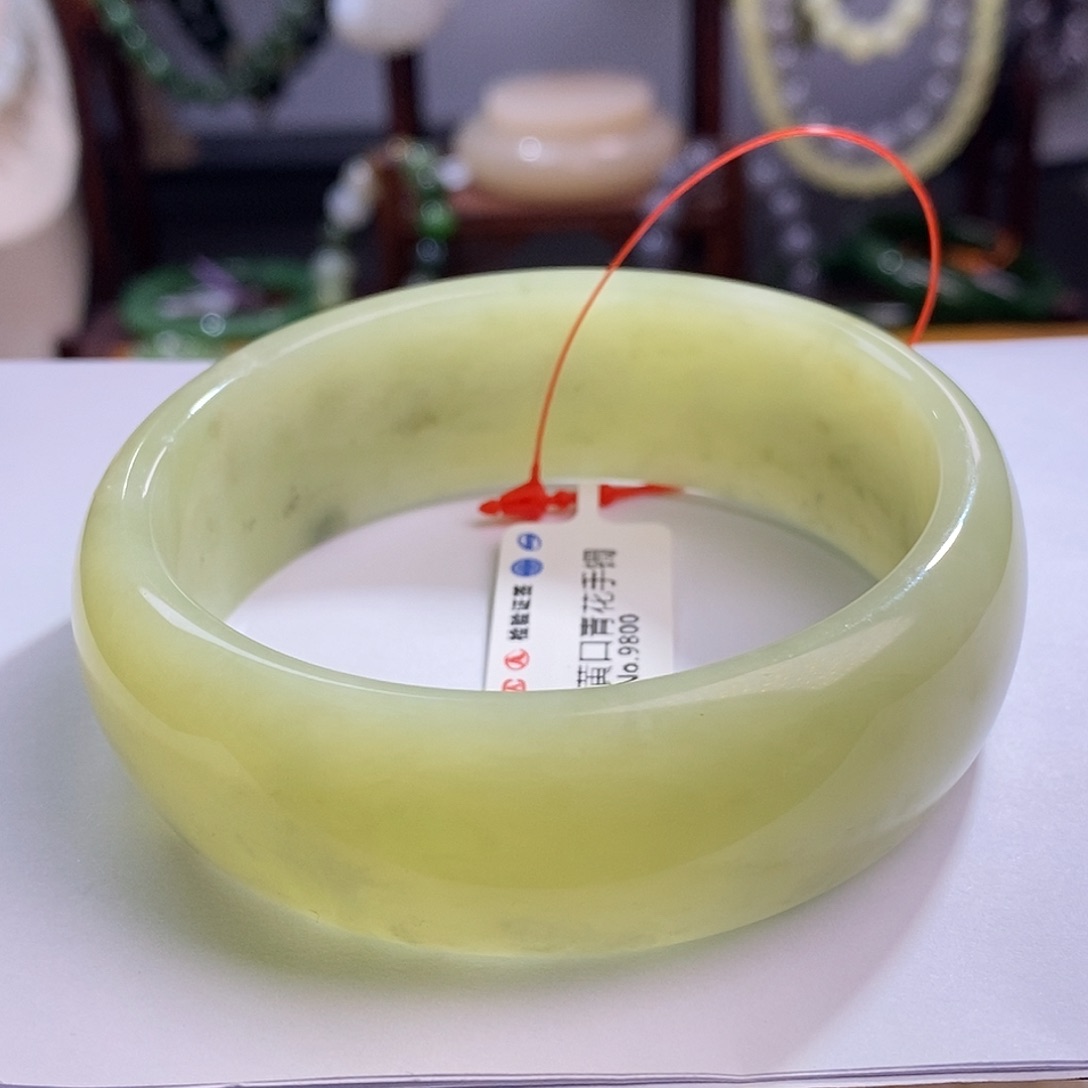 和田玉若羌青花黄口清货轮胎镯62圈口未镶嵌